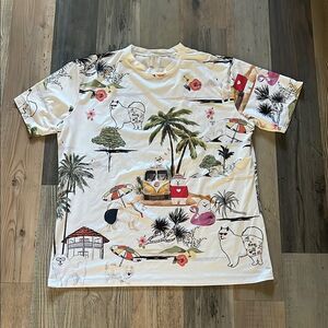 White Tropical Print American Eskimo Spitz Short Sleeve Tee Size: XXL
